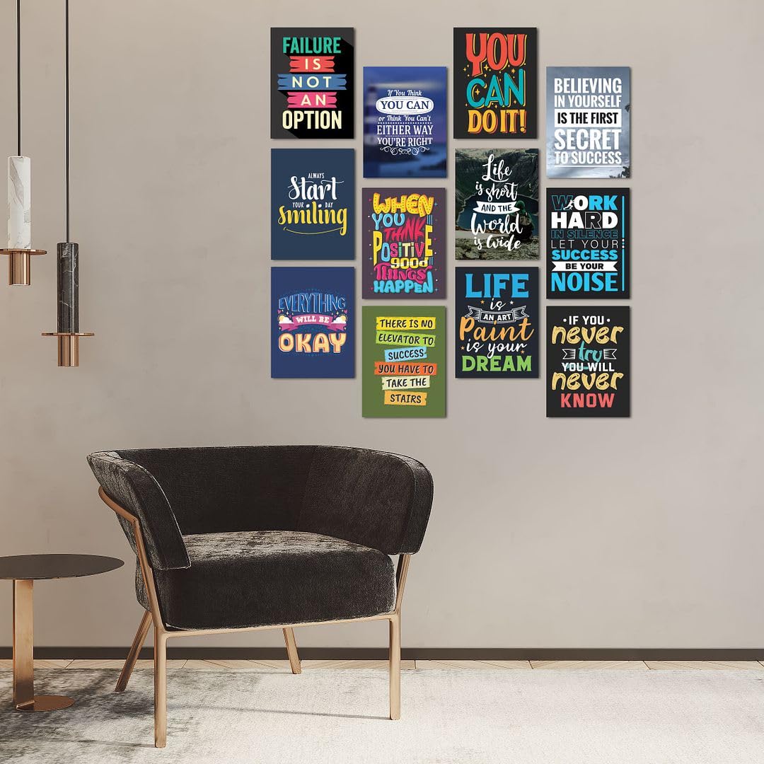 CVANU A4 12pcs Positive Quote Printed on Poster Wall Art Collage Kit with Glue Dot Tape for Wall Decoration (11.5inchX8.4inch)_1